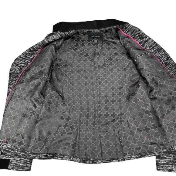 PINK TARTAN Wool Blend Black Velvet Trim 3 Button Blazer Jacket Sz 8 White Black - Picture 5 of 6